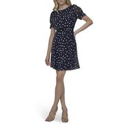 DKNY Short Puff Sleeve Tie Waist Dress Vestito, Blu Navy, Multicolore, 52 Donna