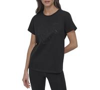 DKNY Stacked Rhinestone Outline Graphic Crew Neck Tee T-Shirt, Nero, XXS Donna