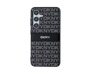 DKNY Strisce monocromatiche e logo in metallo COVER per Samsung Galaxy S24, Nero