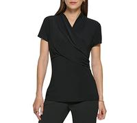 DKNY Women's Short Sleeve Side Ruche Top, Black, Large