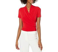 DKNY Women's Short Sleeve Side Ruche Top, Poppy, Large