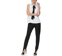 DKNY Women's Sleeveless Neck Tie Blouse, White/Black, Small