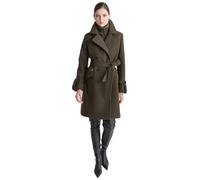 DKNY Zip Front Belted Wrap Coat Cappotto, Loden, L Donna