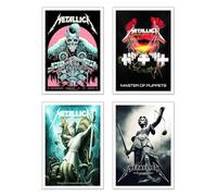 DKORARTE Set di 4 quadri base in legno, decorazione soggiorno moderni, camere da letto, camera, musica rock, metallo con ganci metallici (29 x 20 cm per quadro)