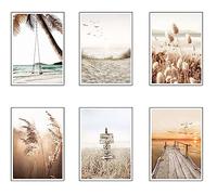 DKORARTE Set di 6 fogli A3 decorativi da parete per quadri, decorazione soggiorno, camera da letto, camera, senza cornice, paesaggio, spiaggia, natura (41 x 29,7 cm)