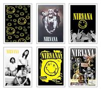 DKORARTE Set di 6 fogli A4 decorativi da parete per quadri decorazione soggiorno moderno, camera da letto, camera, senza cornice, Nirvana, Kurt Cobain, 29,7 x 21 cm