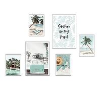 DKORARTE Set di 6 fogli decorativi da parete per quadri decorazione soggiorno moderni, camere da letto, camera, senza cornice, paesaggio, spiaggia, natura (2 x A3 (41 x 29,7 cm) ; 4 x A4 (29,7 x 21