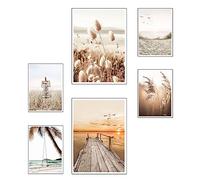 DKORARTE Set di 6 fogli decorativi da parete per quadri decorazione soggiorno moderni, camere da letto, camera, senza cornice, paesaggio, spiaggia, natura (2 x A3 (41 x 29,7 cm) ; 4 x A4 (29,7 x 21