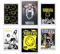 DKORARTE Set di 6 fogli decorativi da parete per quadri decorazione soggiorno moderno, camera da letto, camera, senza cornice, Nirvana, Kurt Cobain, (2 x A3 (41 x 29,7 cm) ; 4 x A4 (29,7 x 21 cm)