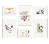DKORARTE Set di 6 quadri base in legno, decorazione soggiorno moderni, camere da letto, camera dei bambini, disegni, peluche, Snoopy con ganci metallici, 3 x 38 x 29 cm, 3 x 29 x 20 cm