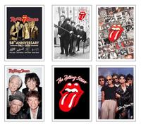 DKORARTE Set di 6 quadri base in legno, decorazione soggiorno moderni, camere da letto, camera, i Rolling Stones con ganci metallici, (29 x 20 cm per quadro)