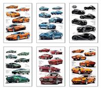 DKORARTE Set di 6 quadri base legno, decorazione soggiorno moderni, camere da letto, camera, evoluzione auto supercar con ganci metallici, (38 x 29 cm ogni quadro)