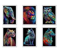 DKORARTE Set di 6 quadri base legno, decorazione soggiorno moderni, camere da letto, camera, natura e animali con ganci metallici, (29 x 20 cm per quadro)