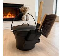 DKPLOE Secchio per Cenere Camino con Paletta Secchio Metallo con Coperchio Grande capacità Facile da Pulire Adatto Sia per Uso Interno Che Esterno
