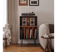 DKPLOE Supporto per Giradischi con Portavinili Tavolo Portadischi in Legno con Divisori Mobiletto Portadischi con Fori per Cavi sul Retro può Contenere Documenti E Libri(Walnut-A)