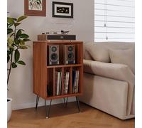 DKPLOE Supporto per Giradischi con Portavinili Tavolo Portadischi in Legno con Divisori Mobiletto Portadischi con Fori per Cavi sul Retro può Contenere Documenti E Libri(Walnut)