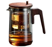 DKSooozs Teiera in vetro con manico in legno, riscaldata con un solo pulsante, trasparente, profumata, 750 ml