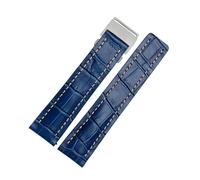 DKWOIS Compatibile con il cinturino in vera pelle da uomo Breitling Avenger/navitimer Premier con fibbia pieghevole e cinturino morbido da 22 mm e 24 mm.(B blue steel buckle,22mm)