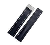 DKWOIS Compatibile con il cinturino in vera pelle da uomo Breitling Avenger/navitimer Premier con fibbia pieghevole e cinturino morbido da 22 mm e 24 mm.(A blue steel buckle,24mm)