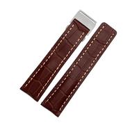 DKWOIS Compatibile con il cinturino in vera pelle da uomo Breitling Avenger/navitimer Premier con fibbia pieghevole e cinturino morbido da 22 mm e 24 mm.(B brown steel buckle,24mm)
