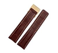 DKWOIS Compatibile con il cinturino in vera pelle da uomo Breitling Avenger/navitimer Premier con fibbia pieghevole e cinturino morbido da 22 mm e 24 mm.(B brown golden,24mm)