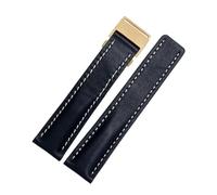 DKWOIS Compatibile con il cinturino in vera pelle da uomo Breitling Avenger/navitimer Premier con fibbia pieghevole e cinturino morbido da 22 mm e 24 mm.(A blue golden buckle,24mm)
