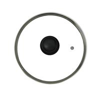 DL SERVICE Coperchio Ø20cm per Pentole e Padelle in Vetro con foro per il vapore e bordo in Acciaio Inox, vetro resistente per contenere bene il vapore, pomello antiscottatura