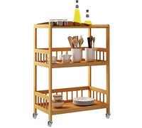 DlandHome 3-Tier Carrello da Cucina di Servizio,Carrelli da Portata di bambù Cucina, Scaffale per Cucina Organizer su Ruote 53 x 30.5 x 80
