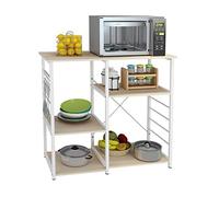 DlandHome 90CM Carrello per microonde Stoccaggio Utility da Cucina 3-Tier + 3-Tier Portaspezie Organizzatore Mensola della Stazione di Lavoro, Acero