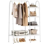 DlandHome Appendiabiti con ripiani per scarpe e borse Armadio aperto con ripiani in acciaio e MDF, appendiabiti a 5 livelli per soggiorno, camera da letto, negozi 100x40x150 cm Vintage Bianco