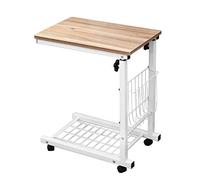 DlandHome Carrello Tavolo da Letto Regolabile 56-76 cm Punta del Divano Piccolo Tavolino a Rotella U Cestino Supporto Portatile Computer Quercia