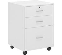 DlandHome Cassettiera da scrivania mobile a 3 cassetti, organizer per cartelle con ruote, raccoglitore/armadio con serratura per casa/ufficio, in legno, colore: bianco