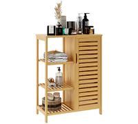 DlandHome Mobiletto in Bambù con Anta Singola e Ripiani Aperti a 3 Livelli, Credenza, Mobile Ingresso Armadietto, per Cucina, Sala da Pranzo, Salottoper Soggiorno, Camera da Letto, Bagno