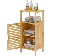 DlandHome Piccolo armadio in bambù con ante e mensole, armadio laterale a pavimento, ad angolo, per bagno, per la casa