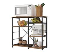 DlandHome Scaffale Cucina Salvaspazio, Supporto per Microonde e Forno, Mensola Cucina per Mettere Piatti e Ciotole, 6 Portaspezie con 1 Cestello in Ferro + 3 Gancio, Colore retrò