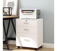 DlandHome Schedario verticale con serratura a 3 cassetti con ruote bloccabili, comodo design salvaspazio, colore bianco