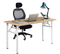 DlandHome Scrivania Casa e Ufficio, Pieghevole Salvaspazio 120 x 60cm, Tavolo da Lavoro o Studio per Computer o Laptop, Compatto e Robusto, Carico 136kg Max, Teak Bianca