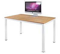 DlandHome Scrivania da Tavolo 120x60cm Compatta Robusta Scrivania da Ufficio Scrivania per Sala riunioni Scrivania da Lavoro, Teak & Bianco