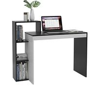 DlandHome Scrivania piccola con ripiano 90 cm computer portatile tavolo da ufficio in legno, scrivania con spazio di archiviazione per casa, studio, ufficio, Nero/Bianco