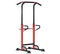 DlandHome Sedia romana per allenamento della forza, regolabile, dips, barra per trazioni, trazioni, per addominali, braccioli, fitness, rosso/nero