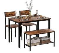DlandHome Set di 4 tavoli da pranzo con 2 sedie e 1 panchina, in legno e struttura in acciaio, colore vintage/nero