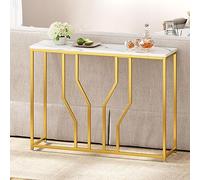DlandHome Tavolino Consolle Tavolino 110 * 30 * 80cm per soggiorno/disimpegno/ingresso, impiallacciatura marmorizzata bianca con struttura in metallo dorato