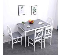 DlandHome Tavolo da pranzo con 4 sedie Set di 5 mobili da cucina in legno di pino grigio/bianco