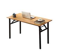 DlandHome - Tavolo pieghevole medio, 100 x 60 cm, senza necessità di installazione, in legno composito, scrivania per computer e postazione di lavoro, color teak e gambe nere, 1 pezzo