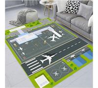 DLAYLQZG Tappeto Giocoso Aeroporto con Pista Aerei Tappeto Morbido Antiscivolo per Camera Giochi/Camera dei Ragazzi/Soggiorno, Lavabile in Lavatrice per Cucina/Camera da Letto (Verde,120x160cm)