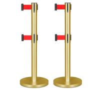 DLAZUM 2 Pali di Controllo della Folla in Acciaio Inossidabile, Pali di Controllo da Pavimento con Cinghie retrattili, Barriere di Sicurezza a Doppio Strato in Moquette Rossa,Gold-2m/6.5ft