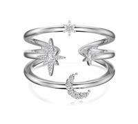 DLAZUM Anelli da Donna in Argento Sterling 925, Anelli Regolabili con Stelle e Luna, Anelli Aperti con Stelle a Mezzaluna in 18 carati, Anelli Vintage impilabili, Anelli Statement per Donna (Argento)