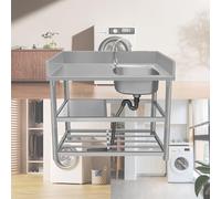 DLAZUM Lavelli da Esterno Multiuso autoportanti per ristorazione, lavello Commerciale ad Arco Alto in Acciaio Inox con Ripiani portaoggetti e Tubo di Scarico, Facili da riporre,Cold_100x50x80cm-Right