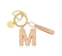 DLCOFOUND Portachiavi per auto con lettera dell'alfabeto con strass scintillanti, regalo per donna, zaino, borsa, ciondolo decorativo, M Champaign Oro, Medium
