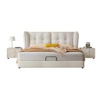 DLCQIJI Letto moderno bianco della piattaforma di dimensione della regina di cuoio della testiera imbottita ergonomica delle doghe di legno di sostegno senza rumore